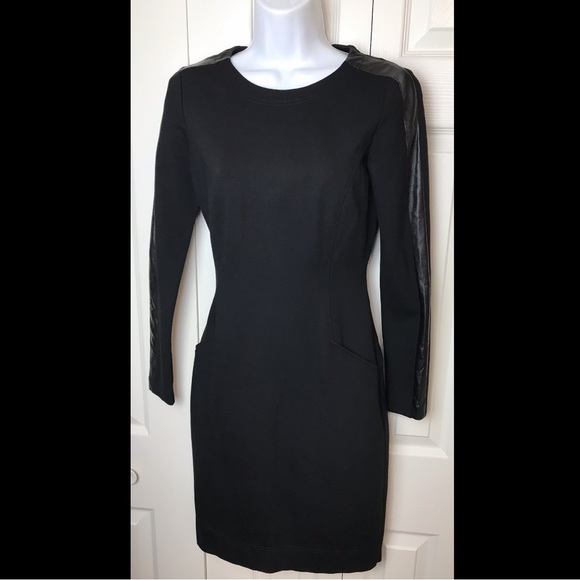 LAUREN Ralph Lauren Ponte Knit Dress Genuine Lamb Leather Trim Career Workwear - Picture 1 of 8